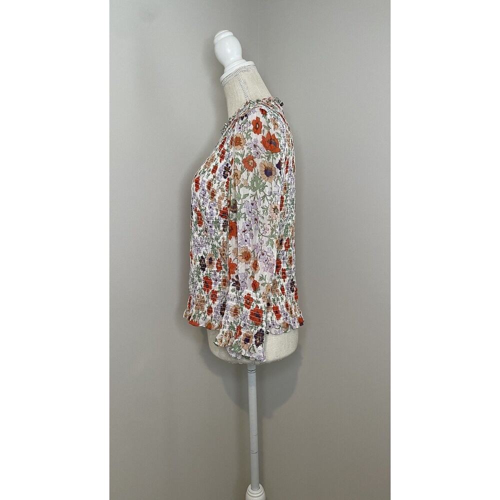 Veronica Beard Kali Top Multicolor Floral Print Smocked Spring Designer Size 10 - Picture 4 of 12